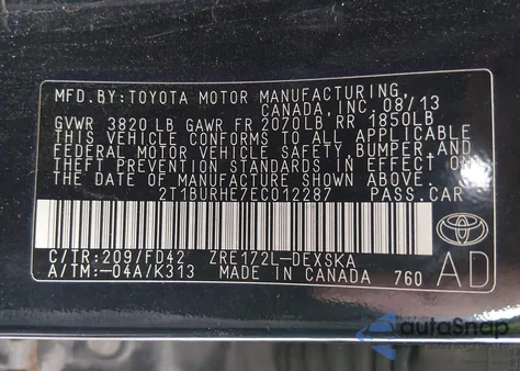 2014 Toyota Corolla S Plus z USA, uszkodzony, nr VIN 2T1BURHE7EC012287